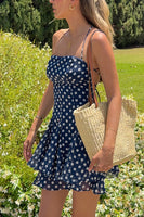 Load image into Gallery viewer, Navy Polka Dots Tiered A Line Mini Birthday Dress with Ruffles