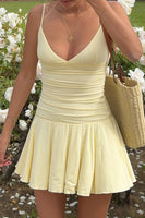 Load image into Gallery viewer, Yellow A Line Spaghetti Straps Mini Birthday Dress