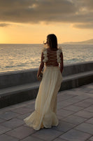 Load image into Gallery viewer, Yellow A Line V-Neck Maxi Birthday Dress with Ruffles