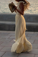 Load image into Gallery viewer, Yellow A Line V-Neck Maxi Birthday Dress with Ruffles