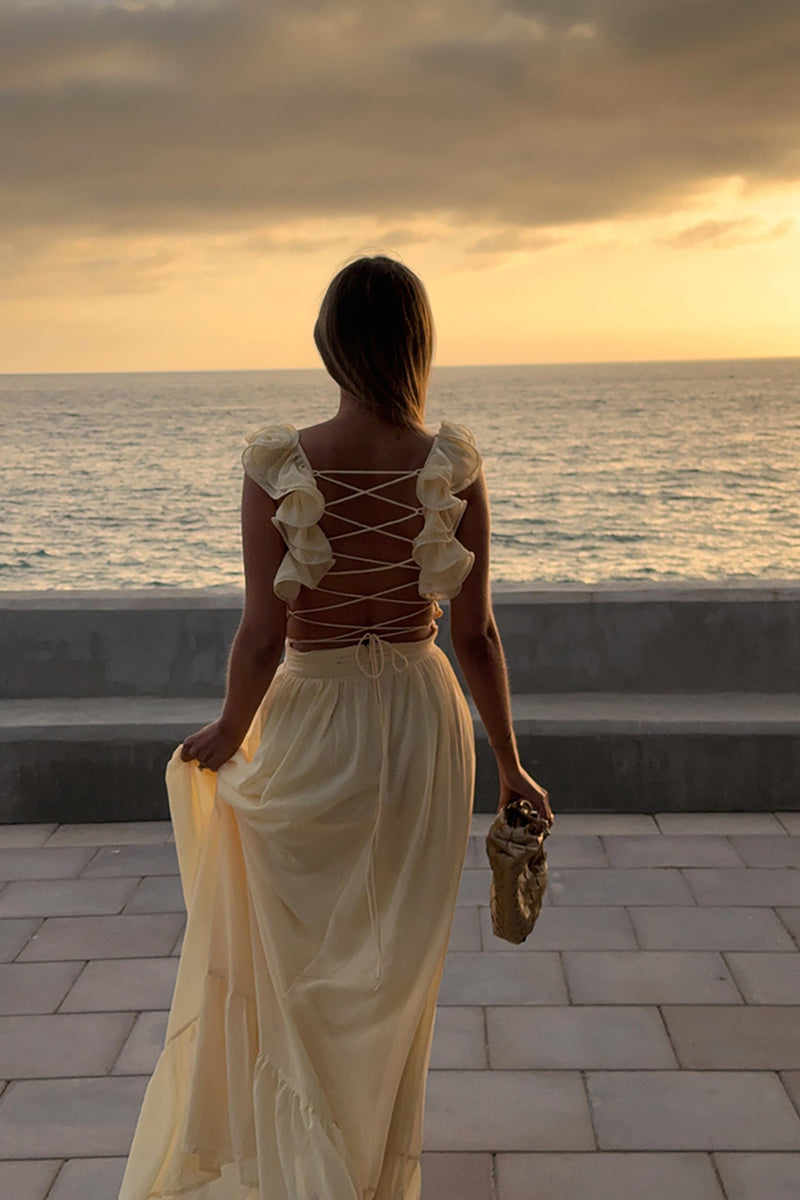 Load image into Gallery viewer, Yellow A Line V-Neck Maxi Birthday Dress with Ruffles