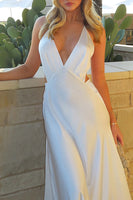 Load image into Gallery viewer, White Spaghetti Straps Satin A Line Maxi Birthday Dress with Slit