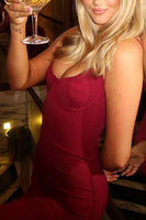 Load image into Gallery viewer, Burgundy Sheath Scoop Neck Maxi Birthday Dress with Slit