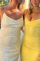 Load image into Gallery viewer, Yellow Spaghetti Straps Backless Sheath Maxi Birthday Dress