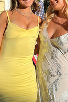 Load image into Gallery viewer, Yellow Spaghetti Straps Backless Sheath Maxi Birthday Dress