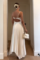 Load image into Gallery viewer, Simple White Spaghetti Straps A-Line Pleated Maxi Formal Dress