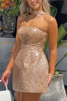 Load image into Gallery viewer, Sparkly Gold Sequin A Line Mini Birthday Dress