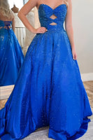 Load image into Gallery viewer, Sparkly Royal Blue Cut Out Sweetheart A Line Long Prom Dress with Beading