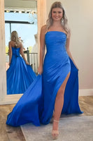 Load image into Gallery viewer, Sparkly Royal Blue Beaded Mermaid Long Prom Dress with Cape