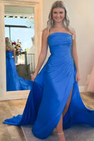 Load image into Gallery viewer, Sparkly Royal Blue Beaded Mermaid Long Prom Dress with Cape