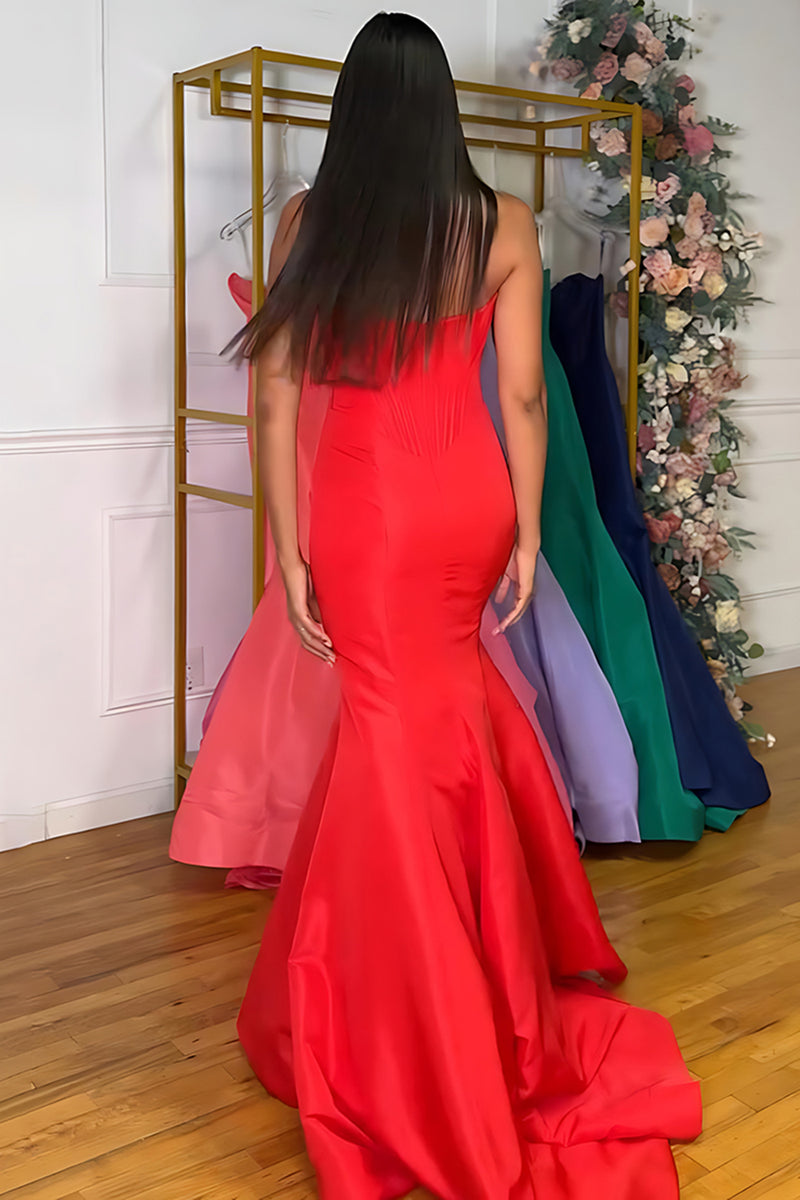 Load image into Gallery viewer, Purple Satin Mermaid Strapless Long Corset Prom Dress