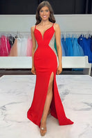 Load image into Gallery viewer, Sparkly Black Mermaid Spaghetti Straps Satin Long Prom Dress with Slit