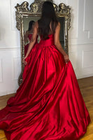 Load image into Gallery viewer, Sparkly Red Satin Strapless Ball Gown Maxi Corset Prom Dress with Beading