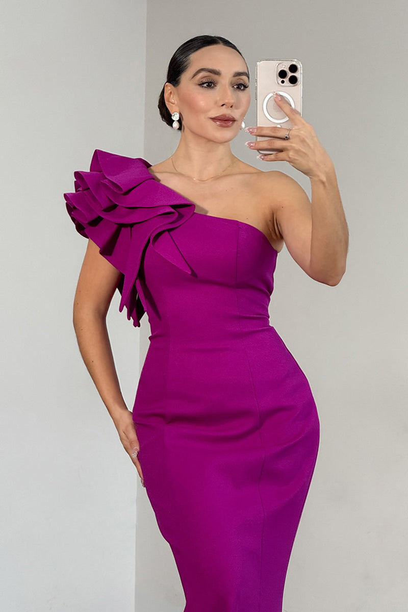 Load image into Gallery viewer, Dark Purple One Shoulder Mermaid Satin Long Prom Dress