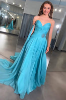 Load image into Gallery viewer, Blue Sweetheart Chiffon A Line Long Prom Dress with Side Cape
