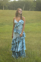 Load image into Gallery viewer, Blue Floral Spaghetti Straps Ruffled Maxi Prom Dress