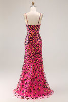 Load image into Gallery viewer, Sparkly Fuchsia Mermaid Leopard Long Prom Dress with Slit