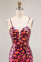 Load image into Gallery viewer, Sparkly Fuchsia Mermaid Leopard Long Prom Dress with Slit