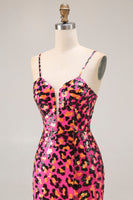 Load image into Gallery viewer, Sparkly Fuchsia Mermaid Leopard Long Prom Dress with Slit