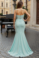 Load image into Gallery viewer, Mint Green Mermaid Long Corset Prom Dress with Appliques
