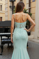 Load image into Gallery viewer, Mint Green Mermaid Long Corset Prom Dress with Appliques