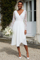 Load image into Gallery viewer, Ivory V-Neck Pleated Midi Engagement Dress with Lace