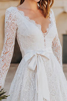 Load image into Gallery viewer, Ivory A Line Lace Midi Boho Wedding Dress with Sleeves