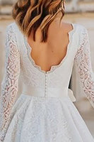 Load image into Gallery viewer, Ivory A Line Lace Midi Boho Wedding Dress with Sleeves