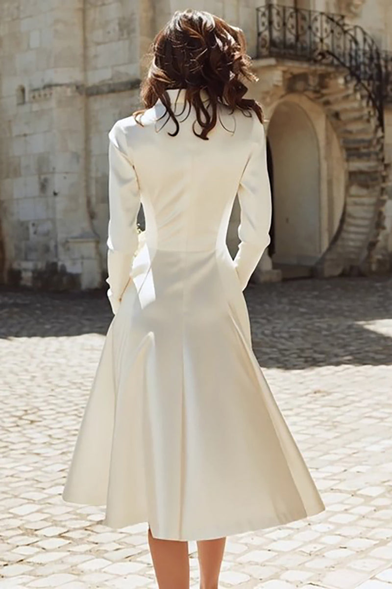 Load image into Gallery viewer, Ivory A Line Peak Lapel Midi Engagement Blazer Dress with Sleeves