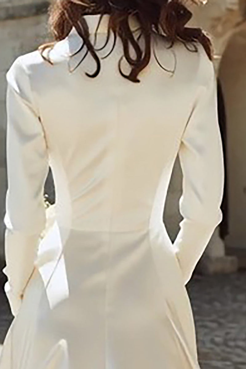 Load image into Gallery viewer, Ivory A Line Peak Lapel Midi Engagement Blazer Dress with Sleeves