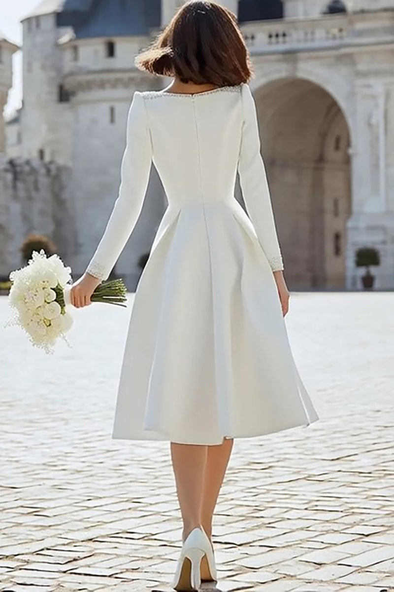 Load image into Gallery viewer, Sparkly Ivory V-Neck A Line Midi Engagement Dress with Sleeves
