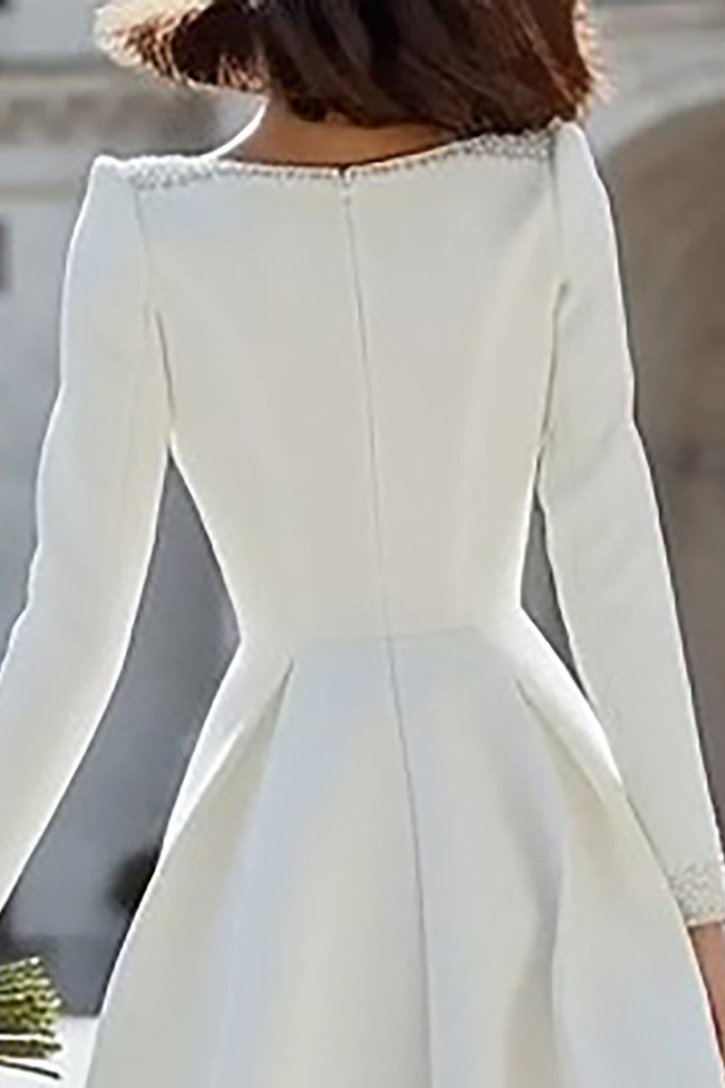 Load image into Gallery viewer, Sparkly Ivory V-Neck A Line Midi Engagement Dress with Sleeves