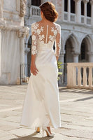 Load image into Gallery viewer, Ivory Appliqued Sheath Long Wedding Dress with Slit