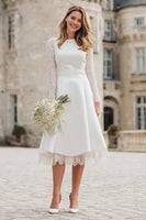 Load image into Gallery viewer, Ivory Backless A Line Midi Engagement Dress with Lace