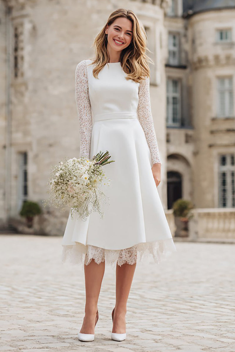 Load image into Gallery viewer, Ivory Backless A Line Midi Engagement Dress with Lace