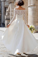 Load image into Gallery viewer, Ivory High Low Off the Shoulder Boho Wedding Dress with Lace