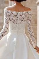 Load image into Gallery viewer, Ivory High Low Off the Shoulder Boho Wedding Dress with Lace