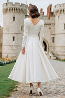Load image into Gallery viewer, Ivory A Line Boat Neck Long Engagement Dress with Sleeves