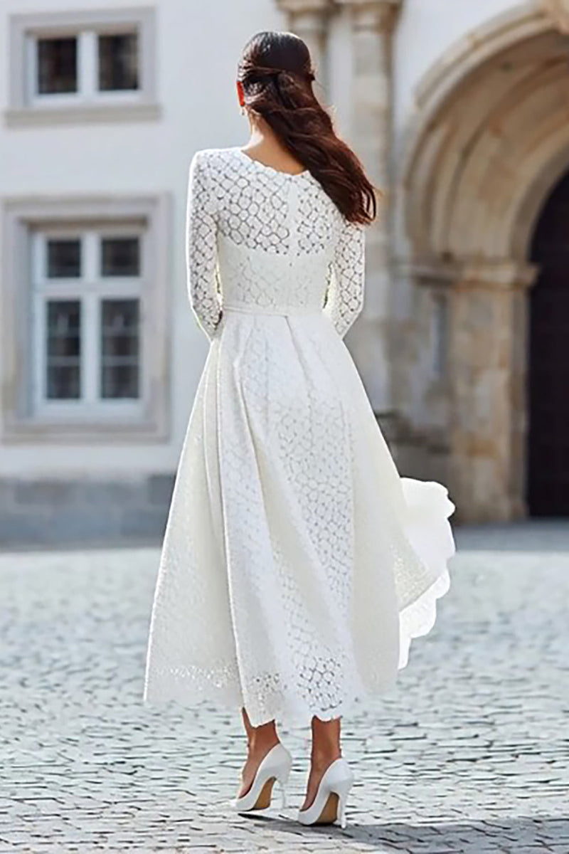 Load image into Gallery viewer, Ivory Lace A Line Long Sleeves Engagement Dress