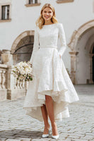 Load image into Gallery viewer, Ivory Boat Neck A Line High-Low Engagement Dress with Pockets