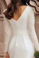 Load image into Gallery viewer, Ivory Boat Neck Bodycon Midi Wedding Reception Dress with Lace