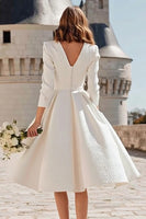 Load image into Gallery viewer, Simple Ivory V-Neck A Line Midi Engagement Dress with Sleeves
