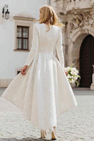 Load image into Gallery viewer, Ivory Round Neck A Line High-Low Engagement Dress with Sleeves