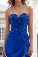 Load image into Gallery viewer, Royal Blue Strapless Long Appliqued Prom Dress with Slit