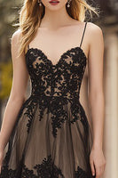 Load image into Gallery viewer, Black Spaghetti Straps Lace Corset Ruffled Long Prom Dress
