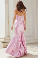 Load image into Gallery viewer, Sparkly Pink Mermaid Satin Strapless Cut Out Long Prom Dress with Slit