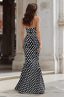 Load image into Gallery viewer, Black and White Polka Dots Sweetheart Mermaid Long Prom Dress