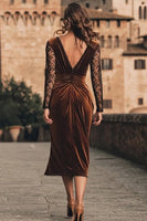 Load image into Gallery viewer, Brown Velvet Midi Mermaid Holiday Party Dress