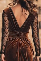 Load image into Gallery viewer, Brown Velvet Midi Mermaid Holiday Party Dress