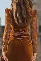 Load image into Gallery viewer, Caramel Velvet Ruffled Maxi Mermaid Holiday Party Dress with Slit